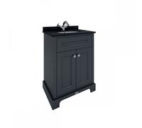 RAK Washington Freestanding 600mm 2 Door Vanity Unit With Worktop & Basin 1 Tap Hole Black Worktop Black Unit Finish: Black Worktop Black Unit, Pl