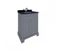 RAK Washington Freestanding 800mm 2 Door Vanity Unit With Worktop & Basin 3 Tap Holes Black Worktop Grey Unit Finish: Black Worktop Grey Unit, Ple