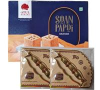 Rakhi & Atul Bakery Soanpapdi Sweets (Orange) (400g) - Indian Sweet for Raksha Bandhan For the Festival of Brothers & Sisters Bond (2 Rakhi With 1 Sweet Box) (No.107)