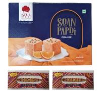 Rakhi & Atul Bakery Soanpapdi Sweets (Orange) (400g) - Indian Sweet for Raksha Bandhan For the Festival of Brothers & Sisters Bond (2 Rakhi With 1 Sweet Box) (No.104)