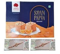 Rakhi & Atul Bakery Soanpapdi Sweets (Orange) (400g) - Indian Sweet for Raksha Bandhan For the Festival of Brothers & Sisters Bond (2 Rakhi With 1 Sweet Box) (No.101)