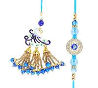 Rakhi Bhaiya Bhabhi Set of 2 Brother Bhabhi Evil Eye Peacock Rakhi Lumba set Couple Pair Thread Bracelet Bhaidooj Tikka Diwali Decorations Set with for Brother Sister Indian Traditional Festival