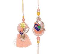 Rakhi Bhaiya Bhabhi Set of 2 For Brother Bhabhi Rakhi Lumba set Couple Pair Thread Bracelet for Raksha Bandhan Set Bracelets and Rakhee Gift Card for Brother Sister Indian Traditional Festival