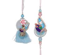Rakhi Bhaiya Bhabhi Set of 2 Rakhi For Brother Bhabhi Rakhi Lumba set Couple Pair Thread Bracelet for Raksha Bandhan Set Bracelets and Rakhee Gift Card for Brother Sister Indian Traditional Festival