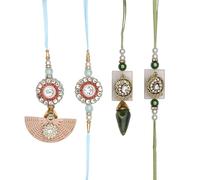 Rakhi Bhaiya Bhabhi veera set Rakhi Lumba Set Couple Pair with dora for Brother Bhabhi set of 4 Family Rakhee Card Gift Pack Thread Bracelet Dori for Raksha Bandhan Indian Traditional Festival