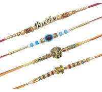 Rakhi, Evil Eye with lucky tortoise, brother, lion designed Rakhi for brother, Multicolor stones, Raksha Bandhan Rakhi Gift Wrist bands for loving Sibling/Brother, Sister, Father, family, Set of 4