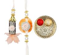 Rakhi For Brother Set of 2 Rakhi Lubma Set Couple Pair Rakhi for Bhai Bhaiya Veera Rakhi Thread Bracelet Dora with gift pack Tilak Holder Copra Kumkum Plate Platter Puja Indian Traditional Festival