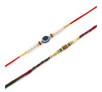 Rakhi For Brother Set Of 2 With Greeting Card,Beautiful Artisanal Rakshabandhan Rakhi Gift Set For Brother Bhaiya Bhai Bro,Green Colour Evil Eye Traditional Indian Style Rakshbandhan Rakhi For Brother
