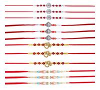 Rakhi for Brother Sister Set of 12 Rakhi Thread Bracelet Dora Set Gift Card, 8 inches, Cotton Threads, Artificial Beads and Decorative Ornaments, artificial faux diamonds
