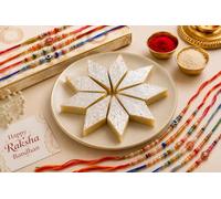 Rakhi Gift Set with Traditional Indian 8 Piece Kaju Katli With Any 1 Rakhi Sweet - Raksha Bandhan Gift for Brother, Sister & Family