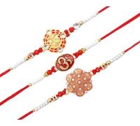 Rakhi, stylish bracelet for brother, Beautiful designer Rakhi's with Ganesha, Om Multicolor stones, Raksha Bandhan Rakhi Gift Wrist bands for loving Sibling/Brother, Sister, Father, family, Set of 3.