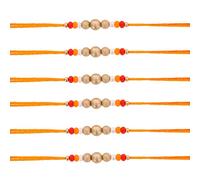 Rakhi Thread for Brother Set of 6 Raksha Bandhan Handmade Golden Multicolour Beads Rakhi Rakshabandhan Rakhadi Wrist Band Threads for Bhaiya Hindu Indian Festival Gift (Red Mix)