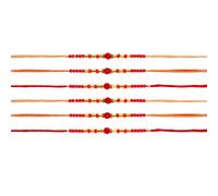 Rakhi Thread for Brothers Set of 6 Red Golden Bead Raksha Bandhan Rakhi for Bhaiya Brother on Rakhi Hindu Indian Festival Handmade Rakhadi Rakhari