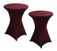 Rakila 2 Pack 43x32 Inch Spandex Round Tablecloth Cocktail Burgundy Table Covers Fitted Stretch Tablecloth for Wedding, Banquet, Party, Birthday