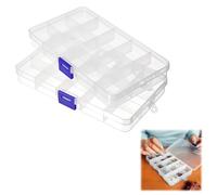 Rakiuty Small Clear Containers,Plastic Transparent Organiser Boxes,15 Grids Plastic Jewellery Organisers,15-Slot Compartment Craft Storage Jewellery Box,Compartment Container for Bead,2PC