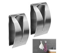 Rakiuty Stainless Steel Hand Towel Hooks,Wall Mounted Tea Towel Holder Clip,Metal Tea Towel Holders,Tea Towel Holders Self Adhesive,Grabber Stainless Steel Tea Towel Stick on Hooks