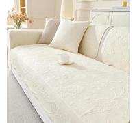 RAKKYOFD Modern Farmhouse Anti-Slip Couch Covers for Sectional Sofa, Cotton Quilted Couch Covers for Dogs, Floral Embroidery Scalloped Sofa Cover for Pet Washable(Cream,1pc/36"x63"/Rectangular)