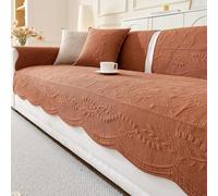 RAKKYOFD Modern Farmhouse Anti-Slip Couch Covers for Sectional Sofa, Cotton Quilted Couch Covers for Dogs, Floral Embroidery Scalloped Sofa Cover for Pet Washable(Orange,1pc/43"x94"/Rectangular)