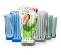RAKLE Highball Glasses Set of 6 - 14.8oz Tall Drinking Glasses - Premium Glassware Set for Mixed Drinks, Cocktails, Water, Juice, Smoothie - No-Lead Dishwasher Safe Colored Glasses