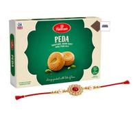Raksha Bandhan Gift Bundle, Haldiram's Sweet Box - Peda 300g & 1 Traditional Rakhi Bracelet, A Festival For Brothers & Sisters Bond, Boxed Treatz