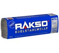 RAKSO Stainless Steel Wool Medium - 150 g, 1 Banderole, Rustproof, Removes Stubborn Deposits from Tiles, Ceramics - Floors in Wet Areas