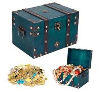 RAKUTE Wooden Pirate Treasure Chest, Large Vintage Treasure Box, Handmade Decorative Wooden Storage Box for Jewellery Toy Organizer Halloween Christmas Gifts(8.6x5.9x5.3in)