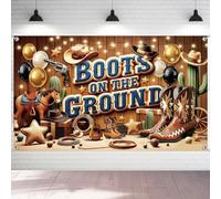 Rakuto Boots on The Ground Decorations, 70 X 45 Inch Western Cowgirl Backdrop Banner Party Decoration, Boots on The Ground Birthday Background Decor for Baby Shower Supplies (Brown)