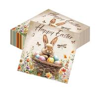 Rakuto Easter Napkins Disposable Decorations, 50PCS Happy Easter Eggs Bunny Paper Napkins Party Decoration, Rabbit Flower Themed Decor for Spring Celebrations Picnic Kids Birthday