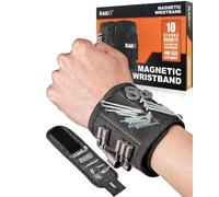 RAKY Magnetic Wristband with 10 Strong Magnets, Professional Tool Belt Holder for Screws, Nails, Bolts, Black Adjustable Strap, Perfect for DIY, Construction, Workshop Projects