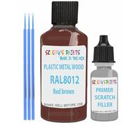 RAL Repair Touch Up Paint for scratch/chip PVC,UPVC,Metal,Plastic,Wood,kitchen,appliances,interior,exterior,porcelain application- Gloss Finish with anti-rust primer (Ral8012 Red Brown)