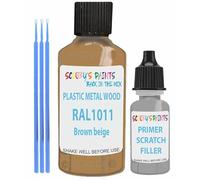 RAL Repair Touch Up Paint Satin Finish for scratch/chip PVC,UPVC,Metal,Plastic,Wood,kitchen,appliances,interior,exterior,porcelain application- with anti-rust primer (Ral1011 Brown Beige)