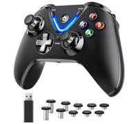 RALAN Black Wireless Controller with Paddles for Windows PC, 2.4G Wireless Adapter with 3.5mm Headphone Jack, ALPS Joystick, Hall Effect Sensing trigger, Rechargeable Battery