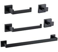 Ralbay Bath Towel Bar, Premium Stainless Steel 5 Pieces Bathroom Hardware Accessories Set Wall Mounted Towel Bar Set, Matte Black