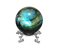 RALDMOV Natural Labradorite Sphere Rock Quartz Crystal Ball Healing Ornament Specimen + Pedestal (200g)
