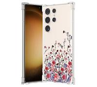 RALEAVO Clear Floral Case Compatible with Samsung Galaxy S25 Ultra 5G, Shockproof Silicone Transparent Case Cover with Cute Flower Protective Bumper Case for Galaxy S25 Ultra-Red Flower