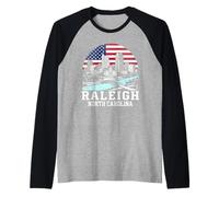 Raleigh City North Carolina American Flag Raglan Baseball Tee