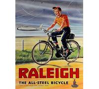 Raleigh the all steel bicycle bike retro shabby chic vintage style picture metal wall plaque sign (280mm x 200mm)