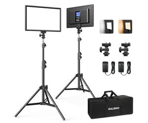 RALENO 2-Pack 13" LED Video Light Kit with 170cm Adjustable Stands and LCD Display, 2500K-6500K Bi-Color and Built-in Battery, Studio Lighting for YouTube, Streaming, Photography, Video Recording