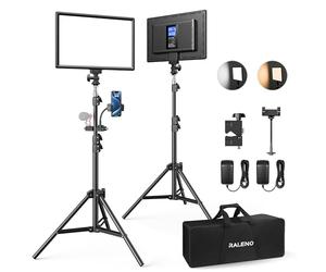 RALENO 2-Pack 13" LED Video Light Kit with 170cm Stands and LCD Display