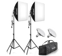 RALENO Softbox Lighting Kit (Black Edge), 2×50×50cm Photography Studio Lighting with 50W 5500K LED Bulbs, 97 CRI Light Box Lighting for Video Recording, Studio, Portraits and Product Shooting Youtube