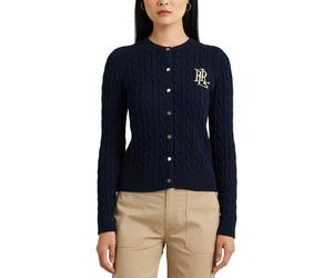 Ralhan Cable Knit Cardigan with Crew Neck and Button Fastening Navy Blue