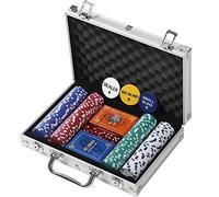 Rally and Roar Professional Poker Set w/Hard Case, 2 Card Decks, 5 Dice, 3 Buttons - 200 Chips