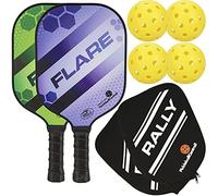 Rally Flare Graphite Pickleball Paddle | 2 Player Pack with Pickleballs and Paddle Covers | Polymer Honeycomb Core, Graphite Hybrid Composite Face | Lightweight (Purple/Green)