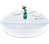 Rally Home Goods Indoor Outdoor Premium Clear Transparent Round Fitted Vinyl Tablecloth, Elastic Edge, Waterproof Wipeable, Fine Table Plastic Protector of 43-56 Inch Diameter