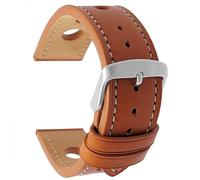 Rally Racing Watch Strap Genuine Calf Leather Brushed Stainless Steel Buckle 24mm Tan