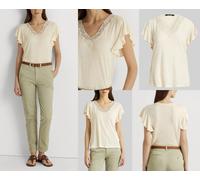 Ralph Lauren Siglay Linen V-neck Ruffle Shirt Top Blouse T-shirt Hemd M