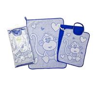 RALPH Nursery School Set 3 Pieces: Terry Cloth Bib with Elastic 26 x 34 cm, Towel 40 x 50 cm, Canvas Bag 32 x 37 cm - Nursery Set - 100% Cotton Made in Italy (Blue)