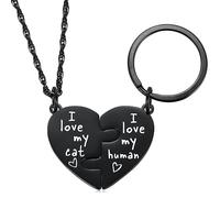 Ralukiia Best Friends Cat Dog Owner Friendship Love Necklace and Collar Charm Gift Set, Cat Dog BFF Necklace for 2, Pet Lover, M, Metal, No Gemstone