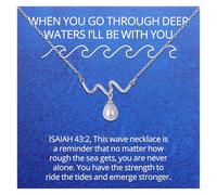 Ralukiia When You Go Through Deep Waters I Will Be With You Isaiah 43:2 Wave Necklace, Christian Encouragement Gift, Bible Verse Gifts, Sympathy Gift, Miscarriage Gifts for Her, M, Stainless Steel, No