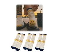 Ralxion 3 Pairs Smiley Face Socks, Cute Aesthetic Preppy Vintage Smiling Face Socks, Whitestripe, M